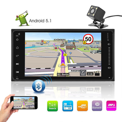 7" Android 5.1 Autoradio GPS Bluetooth Navigation Car Stereo Player Fully Capacitive Touch Screen with 3G WIFI USB Rear View Camera