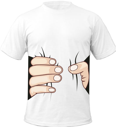White Funny Printed Short Sleeve Tee Shirt 3D Visual Take Hold of You Boys Round Neck Hands T-shirt