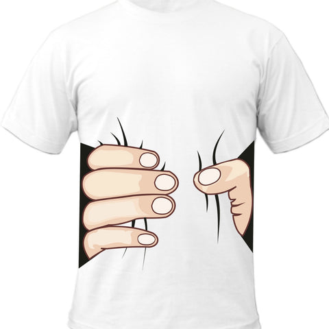White Funny Printed Short Sleeve Tee Shirt 3D Visual Take Hold of You Boys Round Neck Hands T-shirt