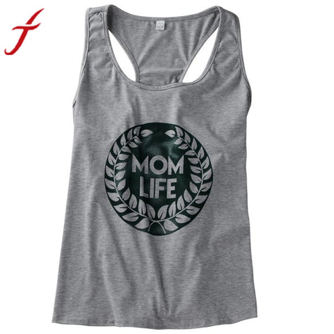 mom life Summer Tank Tops 2017 Women Letter Printing Sleeveless Fitness Shirt Casual Gray female Tshirt Loose Cotton Top Tees