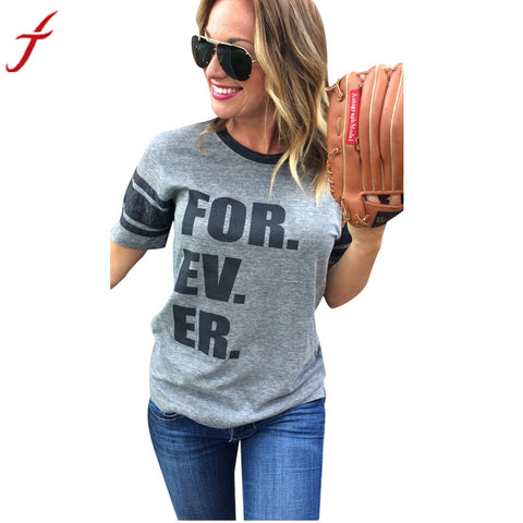 2017 Summer New Shirt Women Forever Letter Printing Short Sleeve Tops T Shirt punk Gray tee shirt sexy femme