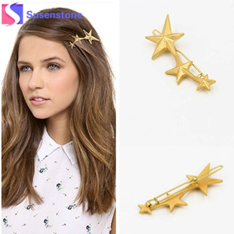 2016 Promotion Barrettes Trendy Acrylic Zinc Alloy Star New Korean Three Stars Hairpin Side Clip Hair Accessories Jewelry