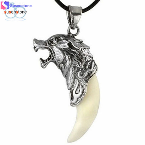 SUSENSTONE New Man Wolf Tooth Necklace Titanium Steel Domineering Pendant Jewelry