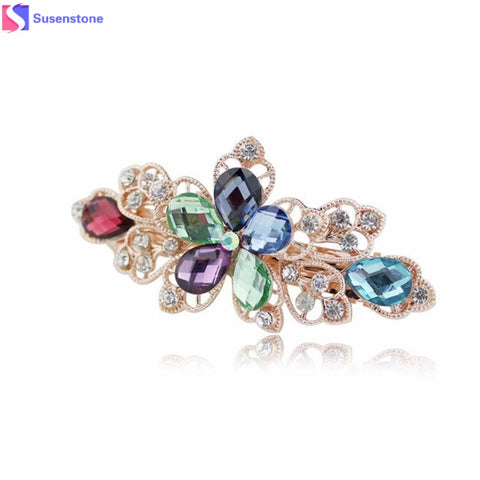 SUSENSTONE Flower Rhinestone Hair Pins Hairpins Clip Hairpin Hair Accessories