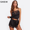 SHEIN Sexy Summer Pajamas Sleepwear for Women Sleeveless Spaghetti Strap Nightwear Lace Trim Satin Cami Top shorts Pajama Sets