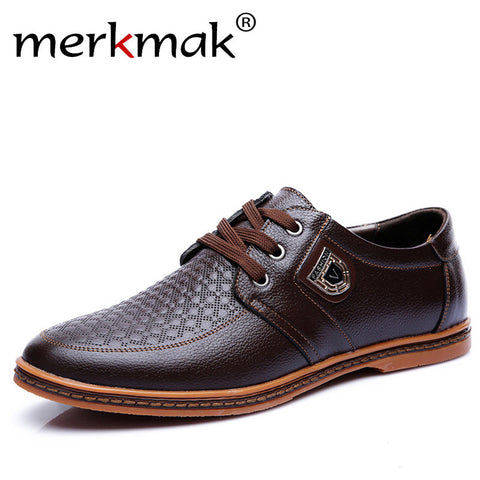 Merkmak New Men's Leather Casual Shoes Autumn Luxury Brand Shoes Men Flat Shoes Adult Moccasins Male Shoes Chaussure Home