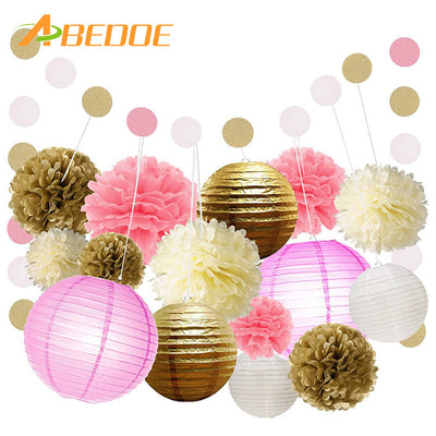 ABEDOE 26pcs/Set Party Decoration Paper Flower Lantern Pom Poms Kits for Wedding Princess Birthday Party Showers Valentine's Day