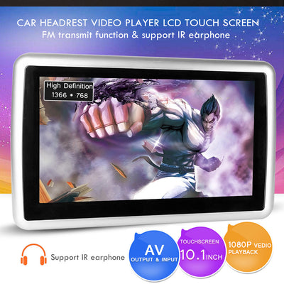 Universal 10.1 inch 1080P Car Headrest DVD Player LCD Touch Screen Support USB/SD/FM/AUX/IR