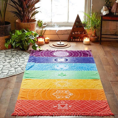 Hot Rainbow Beach Mat Mandala Blanket Wall Hanging Tapestry Stripe Towel Yoga