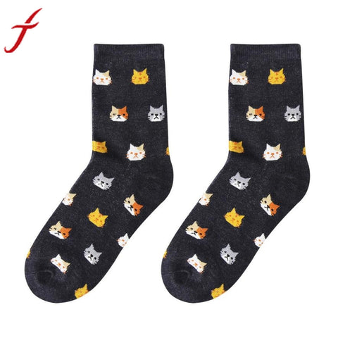 Feitong 1 Pair Funny Socks Cute long happy Socks Women Girl Casual Comfortable Character Print Cotton Cat Socks calcetines mujer