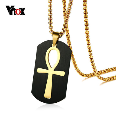 Vnox Ankh Corss Necklace Egyptian Jewelry Stainless Steel Pendant for Men Key to Life Egypt Vintage Gold Color Chain 24"