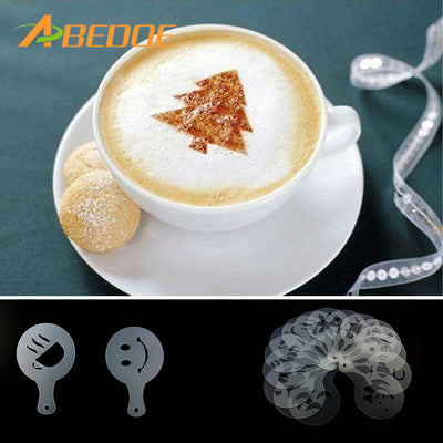 ABEDOE 16pcs Coffee Latte Cappuccino Barista Art Stencils Cake Duster Templates Coffee Tools Accessories Gusto Coffee Milk Mold