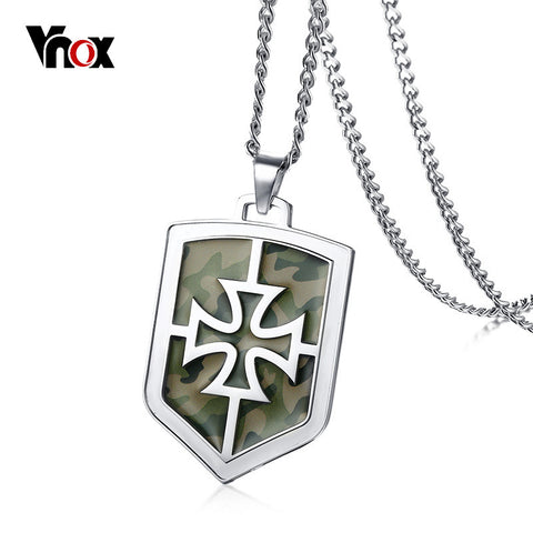 Vnox Army Camouflage Knights Templar Cross Pendant for Men Necklace Stainless Steel Casual Religion Male Jewelry 24" Chain