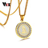 Vnox Virgin Mary Pendant Necklace for Women Gold color Stainless Steel Chain Religious Prayer CZ Zirconia Stone