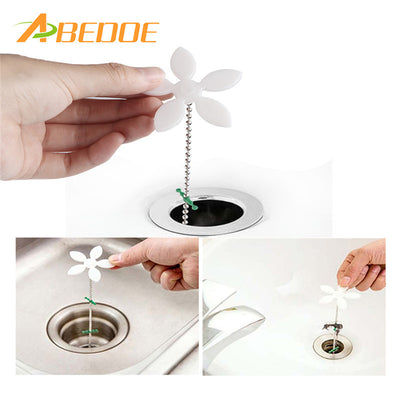 ABEDOE 2pcs/set Sink Cleaning Tools Flower Shape Pipeline Dredge Sink Clogged Hair Cleaner Hose Pipe Sewer Cleaner Kitchen Tools