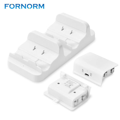 FORNORM  Dual Charger Stand Charging Dock Station with 2pcs free Rechargeable Batteries For Xbox One S Gamepad Controller