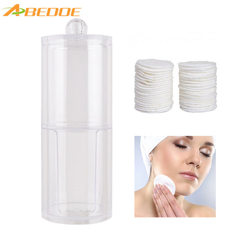 ABEDOE Transparent Dual Layer Cylinder Acrylic Cotton Storage Box Makeup Cotton Nail Remover Container Hold with Retail Package