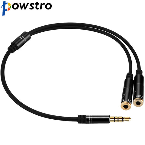 Powstro 3.5mm 1 Male to 2 Female Cable Connector Splitter Adapter with Microphone Audio Headphone Jack  for Computer PC Tablet