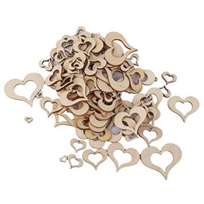 100pcs Wedding Decor Wooden Blank Hollow Heart Embellishments DIY Crafts Accessory Party Decoration 10mm-50mm