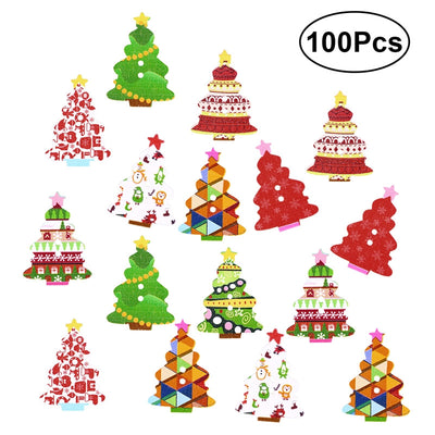 100pcs Christmas 2 Holes Wooden Buttons for Sewing Crafting