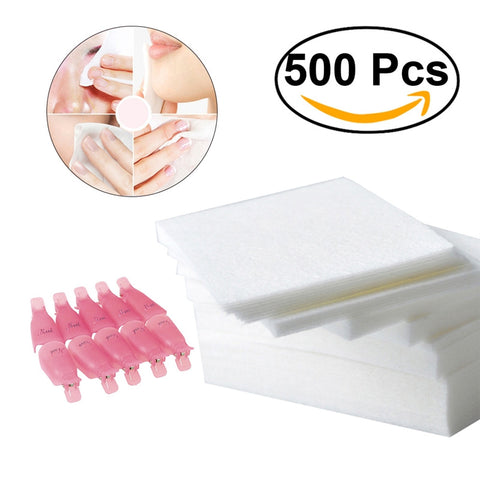 500pcs/Pack Nail Wipe Cotton Pads Nail UV Gel Polish Remover with 10pcs Nail Polish Removing Clips Cleaner Caps Wraps