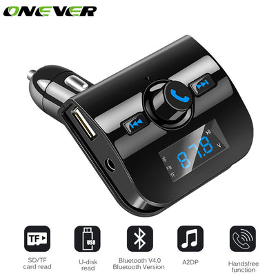 Onever Car MP3 Player Bluetooth Handsfree Kit Wireless Bluetooth FM Transmitter Audio Modulator LCD Screen USB Charger TF Slot