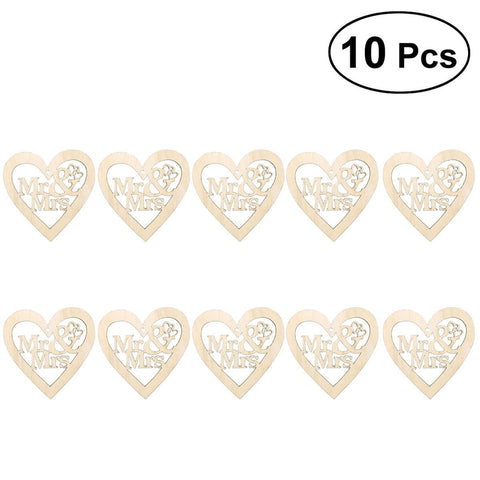 10pcs Heart Shaped Mr and Mrs Wooden Hanging Ornament Decoration Pendants with String
