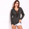 Women T-Shirt Sexy Long Sleeve Tshirt Lace Up Deep V Tee Autumn Spring Casual T shirts Slim Fit Blusas Fashion Pullover Top 2018