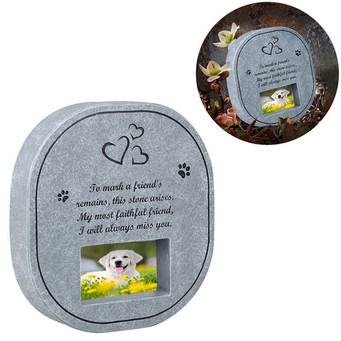 UEETEK Pet Memorial Stone with Photo Frame Paw Print Grave for Dogs Cats