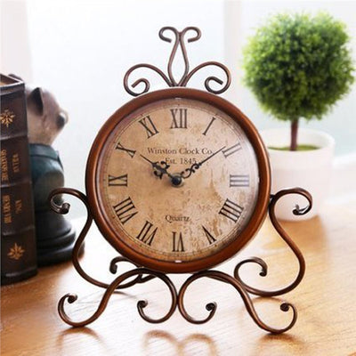 European Style Retro Antique Vintage Wrought Iron Craft Table Clock for Home Desk Cabinet Decoration