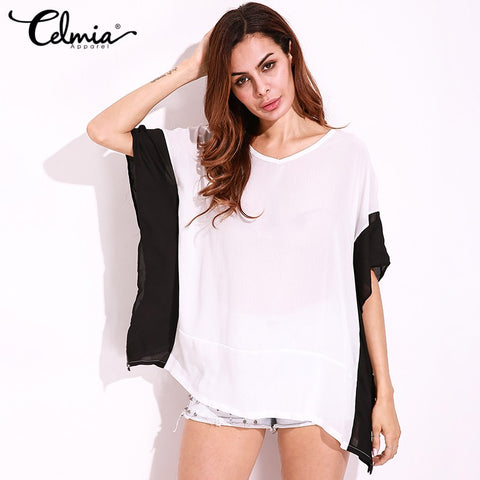 Women Tshirt Summer Fashion Sheer Pullover T Shirt Short Batwing Sleeve Tee Shirts Top Blusas Loose Patchwork Plus Size 5XL New