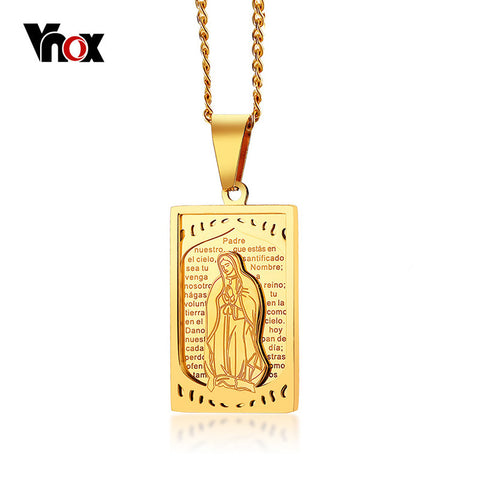 Vnox Virgin Mary Pendant Necklace for Women Men Gold Color Stainless Steel 24" Chain Necklace Christian Religious Jewelry