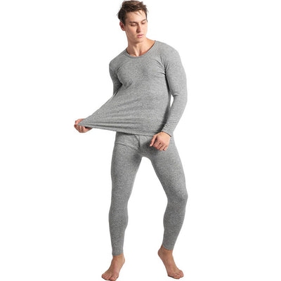 Ekouaer Winter Pyjamas Mens Long Sleeve Solid Slim Sleepwear O-Neck Nightwear Pajamas Set Homewear For Men Pyjama Home Pajama