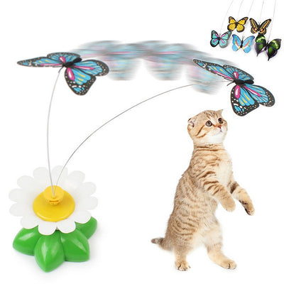 Funny Cat Toys Electric Rotating Butterfly Steel Wire Cat Teaser Toy Battery Not Included