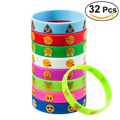 32 PCS Emotion Silicone Wristbands Bracelets Novelty Emoticon Party Supplies Gift for Children