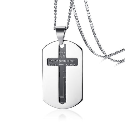 Vnox Men's Dog Tag Bible Necklace Stainless Steel Gold Color Cross Pendant Prayer Necklace 24 Inch Religious Jewelry