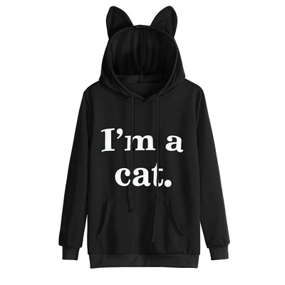 Womens Cat Long Sleeve Hoodie Sweatshirt Hooded Pullover Tops Blouse