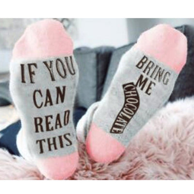 Women White Mesh Letter Print Short Bring Me Chocolate Funny Socks