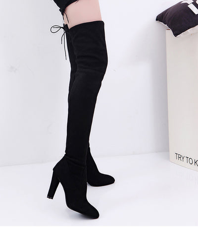 Women Stretch Faux Slim High Boots Over The Knee Boots High Heels Shoes