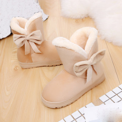 Bowknot Warm Women Flats Shoes Snow Women Boots Autumn Winter Shoes Fashion