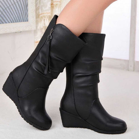 Women Autumn Winter Warm Shoes Ladies Wedges High Heel Ankle Boots Zipper Boots