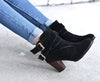 Women Belt Buckle Ladies Faux Boots Ankle Boots High Heels Martin Shoes