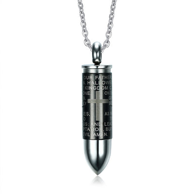 Vnox Bullet Pendant for Men Engraved Cross Lord Bible Prayer Necklace Stainless Steel Male Jewelry Cremation Ashes Urn Bijoux