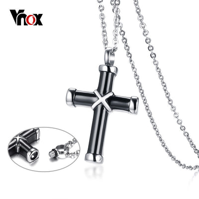 Vnox Hollow Cross Pendant For Men Women Necklace Memorial Cremation Urn Stainless Steel Stylish Unisex Jewelry Memory Cat Pet