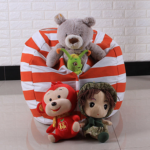 Kids Stuffed Animal Plush Toy Storage Bean Bag Soft Pouch Stripe Fabric Chair