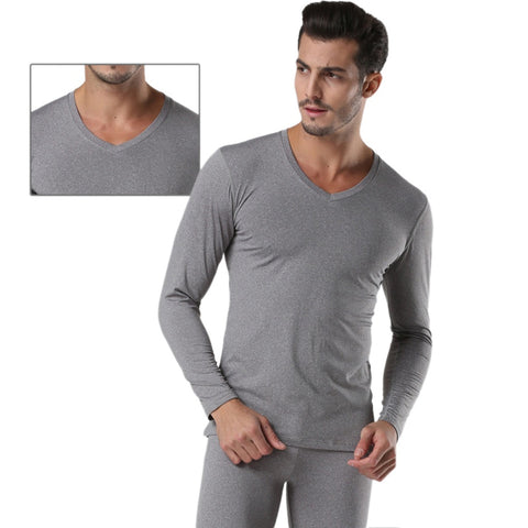 Winter Warm Men 2Pcs Cotton V neck Thermal Underwear Set Thicken Long Sleeve Tops Bottom Navy Blue, Dark Gray, Light Gray YRD