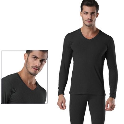 Winter Warm Men 2Pcs Cotton V neck Thermal Underwear Set Thicken Long Sleeve Tops Bottom Navy Blue, Dark Gray, Light Gray YRD