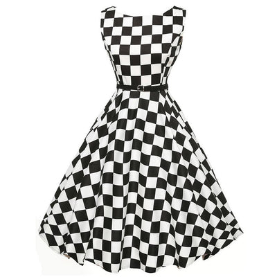 Women Vintage Plaid Bodycon Sleeveless Casual Evening Party Prom Swing Dress