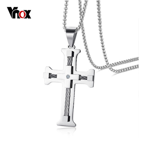 Vnox Mens Stainless Steel Cross Pendant Necklace Stylish WIA Necklaces for Male Boy free Chain 24 Inches Prayer Jewelry