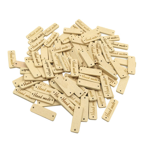 50pcs Wood color Wooden 'Hand made' Lettering 2-hole sewing Scrapbooking 30mm